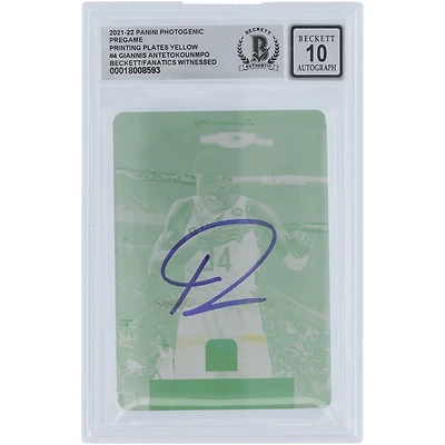 Giannis Antetokounmpo Milwaukee Bucks Autographed 2021-22 Panini Photogenic Yellow Printing Plate #4 #1/1 Beckett Fanatics Witnessed Authenticated 10 Card