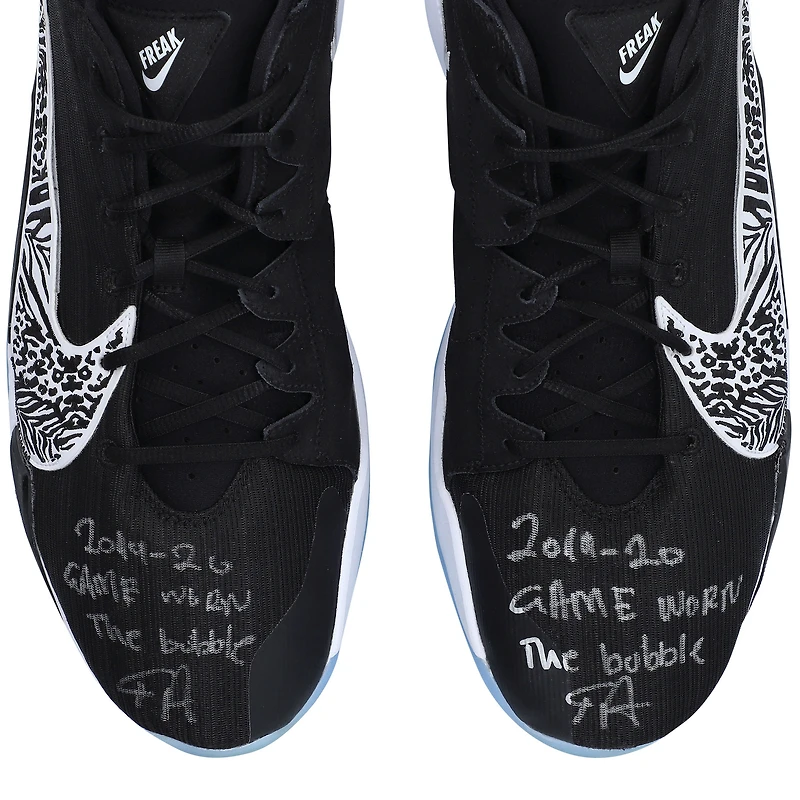 Giannis Antetokounmpo Milwaukee Bucks Autographed Game-Used Black Nike Shoes vs. Miami Heat on August 31 2020 with Multiple Inscriptions