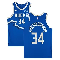 Maillot Nike authentique dédicacé par Giannis Antetokounmpo des Milwaukee Bucks 2024-25 Blue City Edition