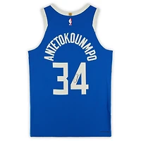 Maillot Nike authentique dédicacé par Giannis Antetokounmpo des Milwaukee Bucks 2024-25 Blue City Edition