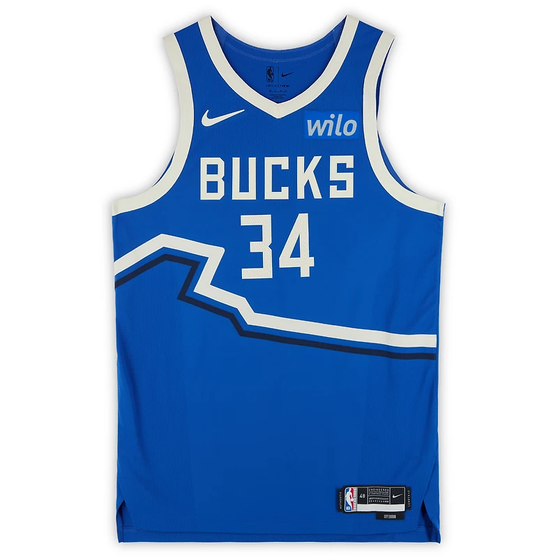 Giannis Antetokounmpo Milwaukee Bucks Autographed Nike 2024-25 Blue City Edition Authentic Jersey