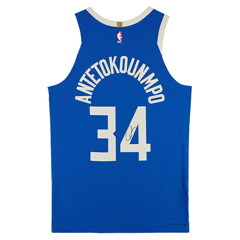 Maillot Nike authentique dédicacé par Giannis Antetokounmpo des Milwaukee Bucks 2024-25 Blue City Edition