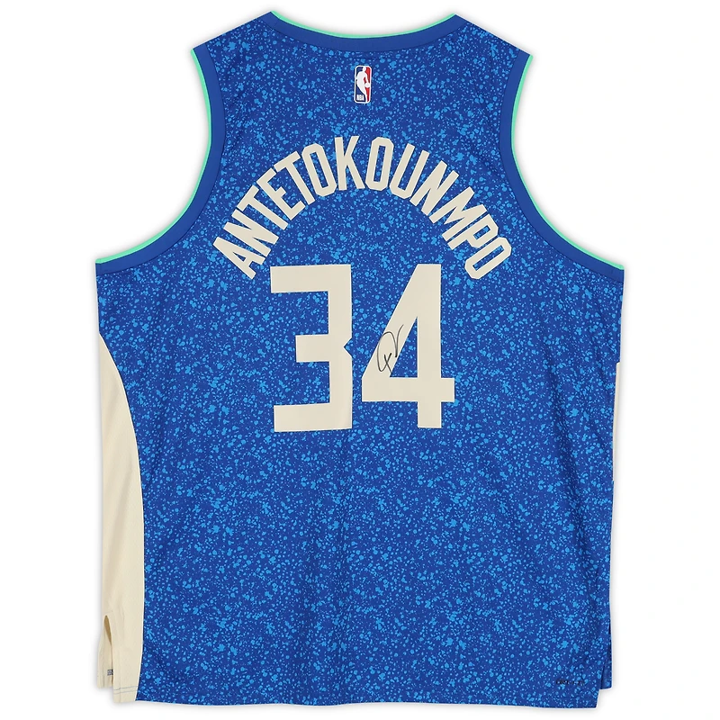 Giannis Antetokounmpo Milwaukee Bucks Autographed Royal Nike 2023-24 City Edition Swingman Jersey