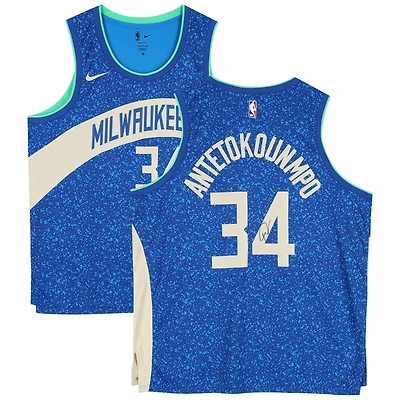 Giannis Antetokounmpo Milwaukee Bucks Autographed Royal Nike 2023-24 City Edition Swingman Jersey