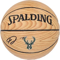 Giannis Antetokounmpo Milwaukee Bucks Autographed Spalding Woodgrain Logo Basketball 