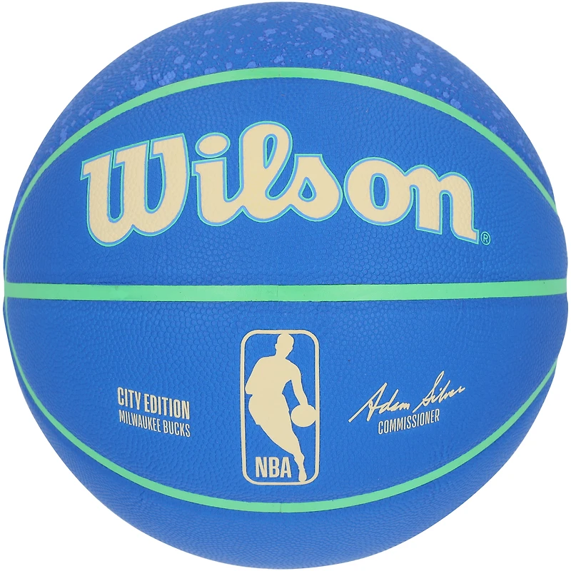 Ballon de basket-ball de collection Wilson 2023/24 City Edition autographié par Giannis Antetokounmpo Milwaukee Bucks