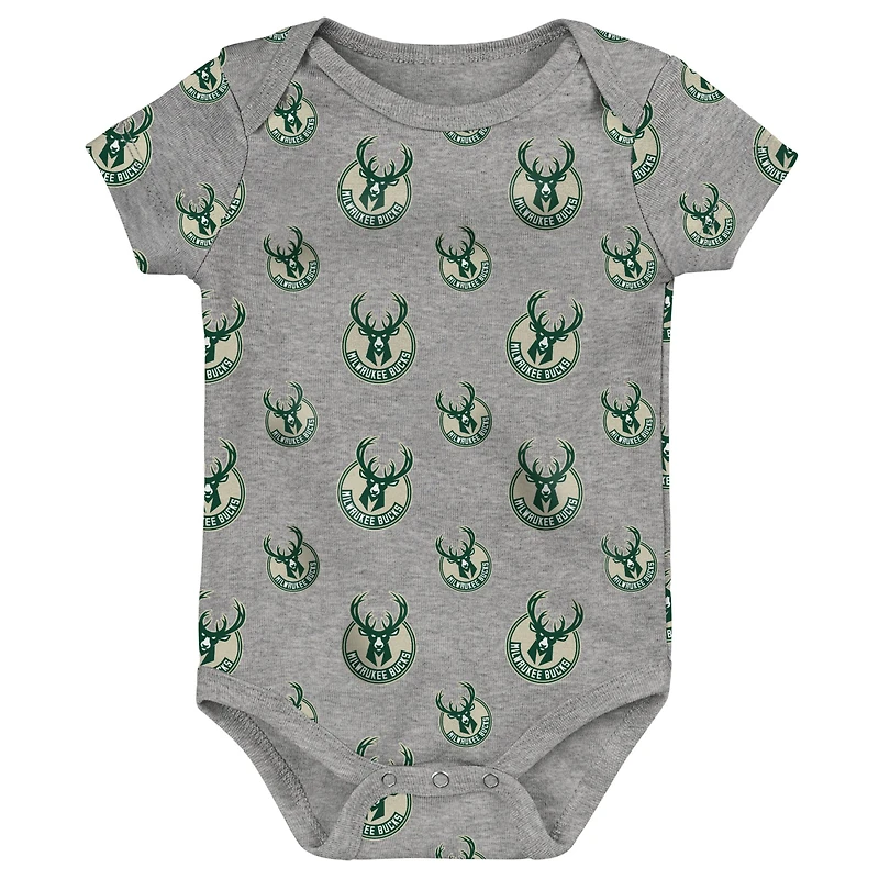 Lot de deux bodys doubles Milwaukee Bucks vert chasseur/gris pour bébé