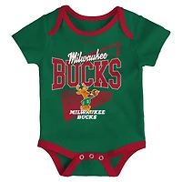 Infant Mitchell & Ness Hunter Green/Red Milwaukee Bucks Hardwood Classics Bodysuits Cuffed Knit Hat Set