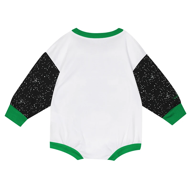 Infant Mitchell & Ness White Milwaukee Bucks Hardwood Classics Posterboard Oversize Long Sleeve Bodysuit