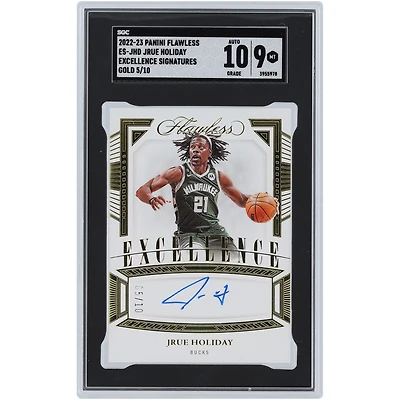 Jrue Holiday Milwaukee Bucks Autographed 2022-23 Panini Flawless Excellence Gold #ES-JHD #5/10 SGC Authenticated 9/10 Card 
