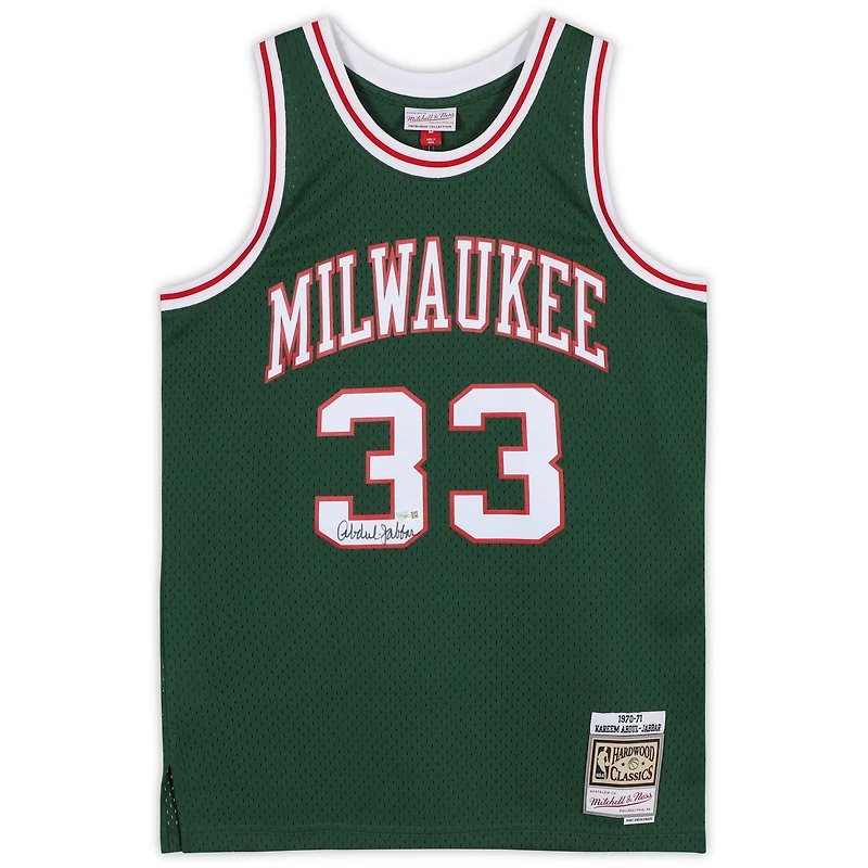Kareem Abdul-Jabbar Milwaukee Bucks Autographed Green Mitchell and Ness 1970-71 Throwback Jersey