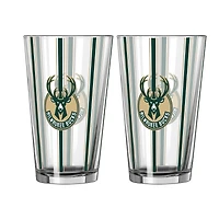 Logo Brands Milwaukee Bucks Two-Piece 16oz. Striped Pint Glass Set