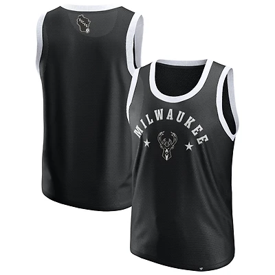 Débardeur en maille noire Fanatics Milwaukee Bucks pour homme