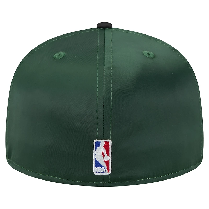 Men's New Era  Hunter Green/Black Milwaukee Bucks Throwback Satin Vintage Pin Two-Tone 59FIFTY Fitted Hat