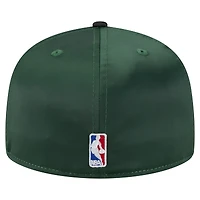 Men's New Era  Hunter Green/Black Milwaukee Bucks Throwback Satin Vintage Pin Two-Tone 59FIFTY Fitted Hat