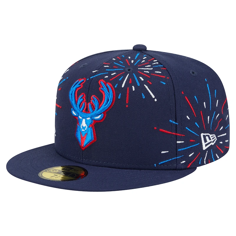 Men's New Era  Navy Milwaukee Bucks Americana Fireworks 59FIFTY Fitted Hat