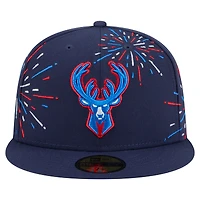 Men's New Era  Navy Milwaukee Bucks Americana Fireworks 59FIFTY Fitted Hat