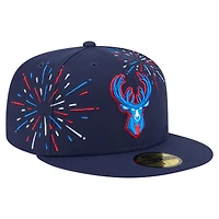 Men's New Era  Navy Milwaukee Bucks Americana Fireworks 59FIFTY Fitted Hat