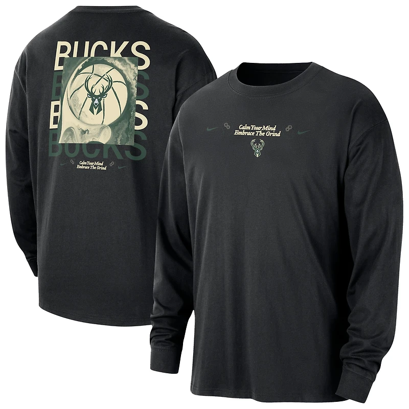 Men's Nike Black Milwaukee Bucks Courtside Oversized Long Sleeve T-Shirt
