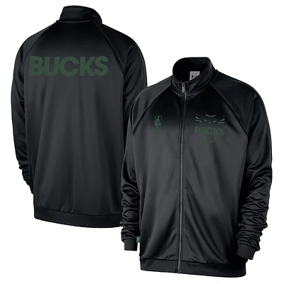 Men's Nike Black Milwaukee Bucks Courtside Pique Club Full-Zip Track Jacket