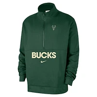 Veste demi-zip Nike Hunter Green Milwaukee Bucks Courtside Club pour homme