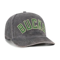 Chapeau à capuche ajustable en velours côtelé délavé à l'ancienne Milwaukee Bucks '47 Charcoal