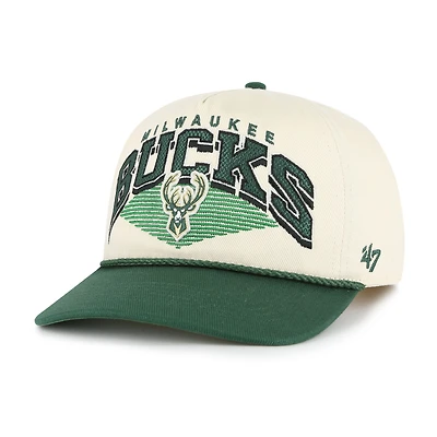 Casquette ajustable Pomona bicolore à nœud en corde crème/vert chasseur pour homme des Milwaukee Bucks, modèle 47