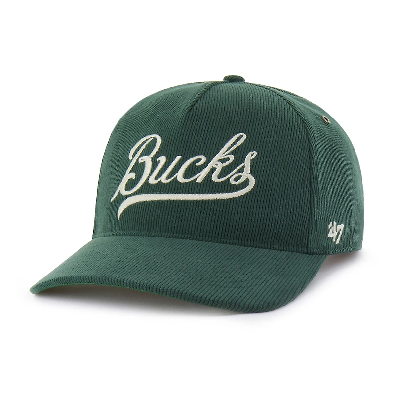 Casquette ajustable en velours côtelé Golden Age des Milwaukee Bucks, vert chasseur, pour homme, modèle 47