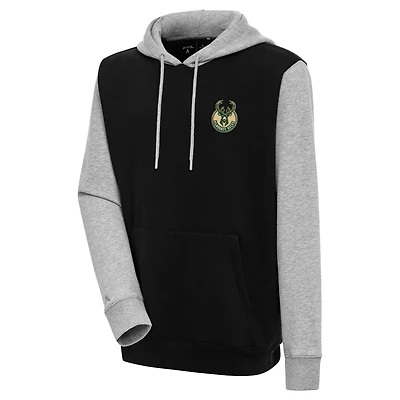 Sweat à capuche colorblock Victory des Milwaukee Bucks pour homme, noir/gris chiné, Antigua