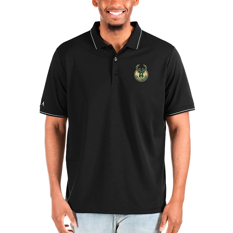 Men's Antigua Black Milwaukee Bucks Big & Tall Affluent Polo