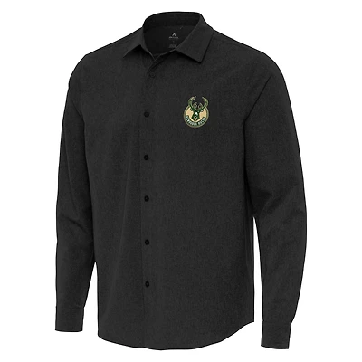 Chemise boutonnée à manches longues et col boutonné Exposure noire des Milwaukee Bucks pour homme