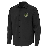 Chemise boutonnée à manches longues et col boutonné Exposure noire des Milwaukee Bucks pour homme