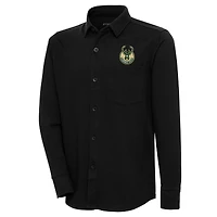 Veste-chemise boutonnée Antigua noire Milwaukee Bucks pour homme