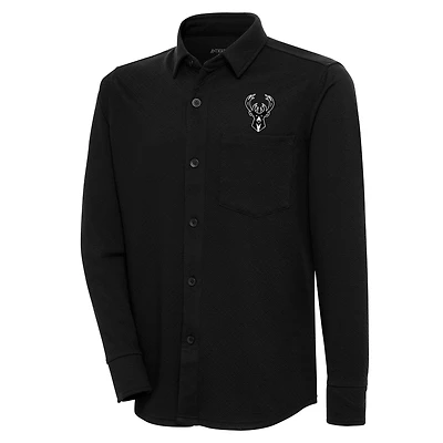 Veste boutonnée noire Antigua Milwaukee Bucks pour homme