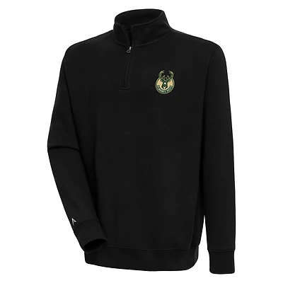 Men's Antigua  Black Milwaukee Bucks Victory Quarter-Zip Pullover Top