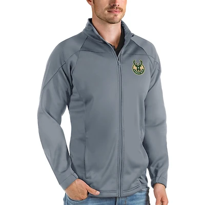 Veste de golf zippée intégrale Antigua Charcoal Milwaukee Bucks Links pour homme