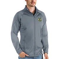 Veste de golf zippée intégrale Antigua Charcoal Milwaukee Bucks Links pour homme