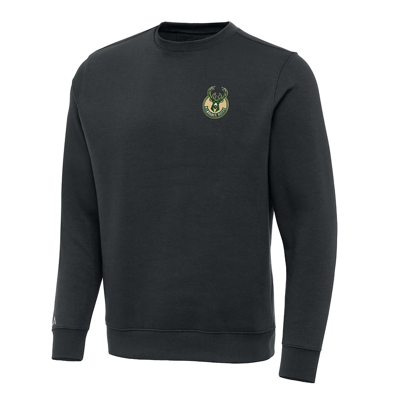Sweat-shirt à col rond Victory Antigua Charcoal pour homme des Milwaukee Bucks