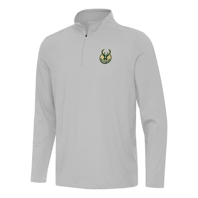 Haut à fermeture éclair quart de tour Twine des Milwaukee Bucks, gris Antigua, pour homme