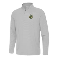 Haut à fermeture éclair quart de tour Twine des Milwaukee Bucks, gris Antigua, pour homme