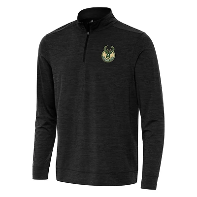 Haut à fermeture éclair quart de tour Antigua Heather Black pour homme des Milwaukee Bucks