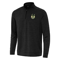 Haut à fermeture éclair quart de tour Antigua Heather Black pour homme des Milwaukee Bucks