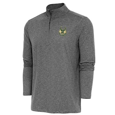 Pull zippé Hunk Antigua Heather Black pour homme, Milwaukee Bucks