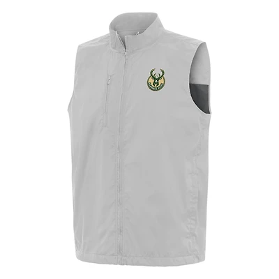 Gilet zippé Brisk Antigua gris chiné pour homme des Milwaukee Bucks