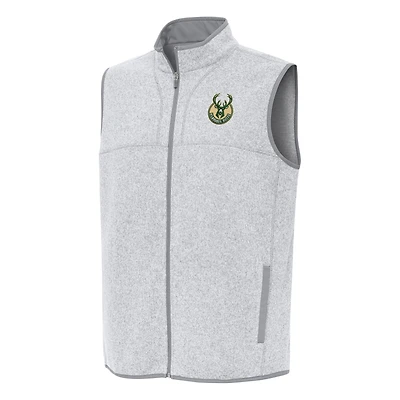 Gilet zippé Fortune Antigua gris chiné pour homme des Milwaukee Bucks
