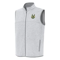 Gilet zippé Fortune Antigua gris chiné pour homme des Milwaukee Bucks