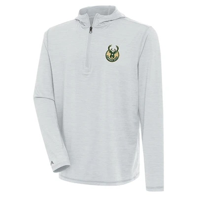 Pull léger à fermeture éclair quart de tour Antigua Heather Grey Milwaukee Bucks pour homme