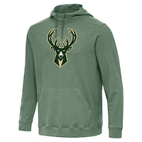 Sweat à capuche Antigua Heather Hunter Green pour homme, Milwaukee Bucks Cloud