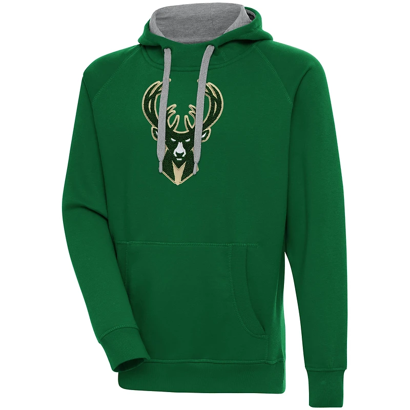 Sweat à capuche Victory vert chasseur Antigua pour homme des Milwaukee Bucks