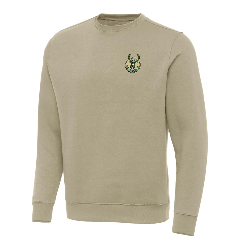 Sweat-shirt ras du cou Victory Antigua Khaki pour homme des Milwaukee Bucks